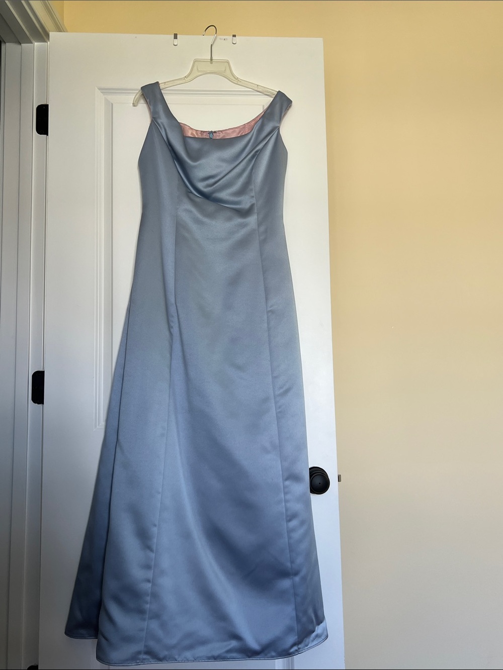 Vintage Vera Wang Powder Blue Satin Maxi Dress with Scoop Neckline